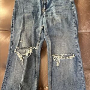 Zara Women's Relaxed Blue Distressed Jeans